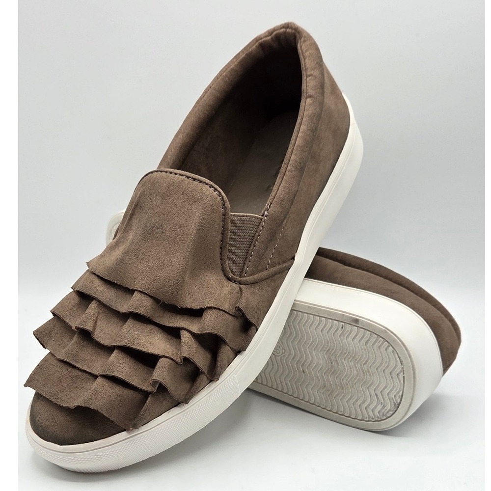 MIA Margaret Slip On Sneakers Womens 8.5‎ Brown Ruffle Tiered Faux Suede Boho